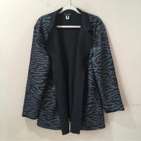 Ming Wang Jackets & Blazers - Ming Wang Jacket Woman XL Zebra Grey Black Tunic Topper Crinkle Open Front